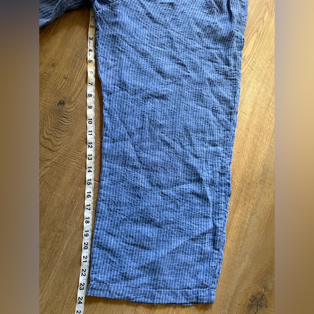 FLAX Blue Striped Linen Capri Pants - Picture 8 of 8